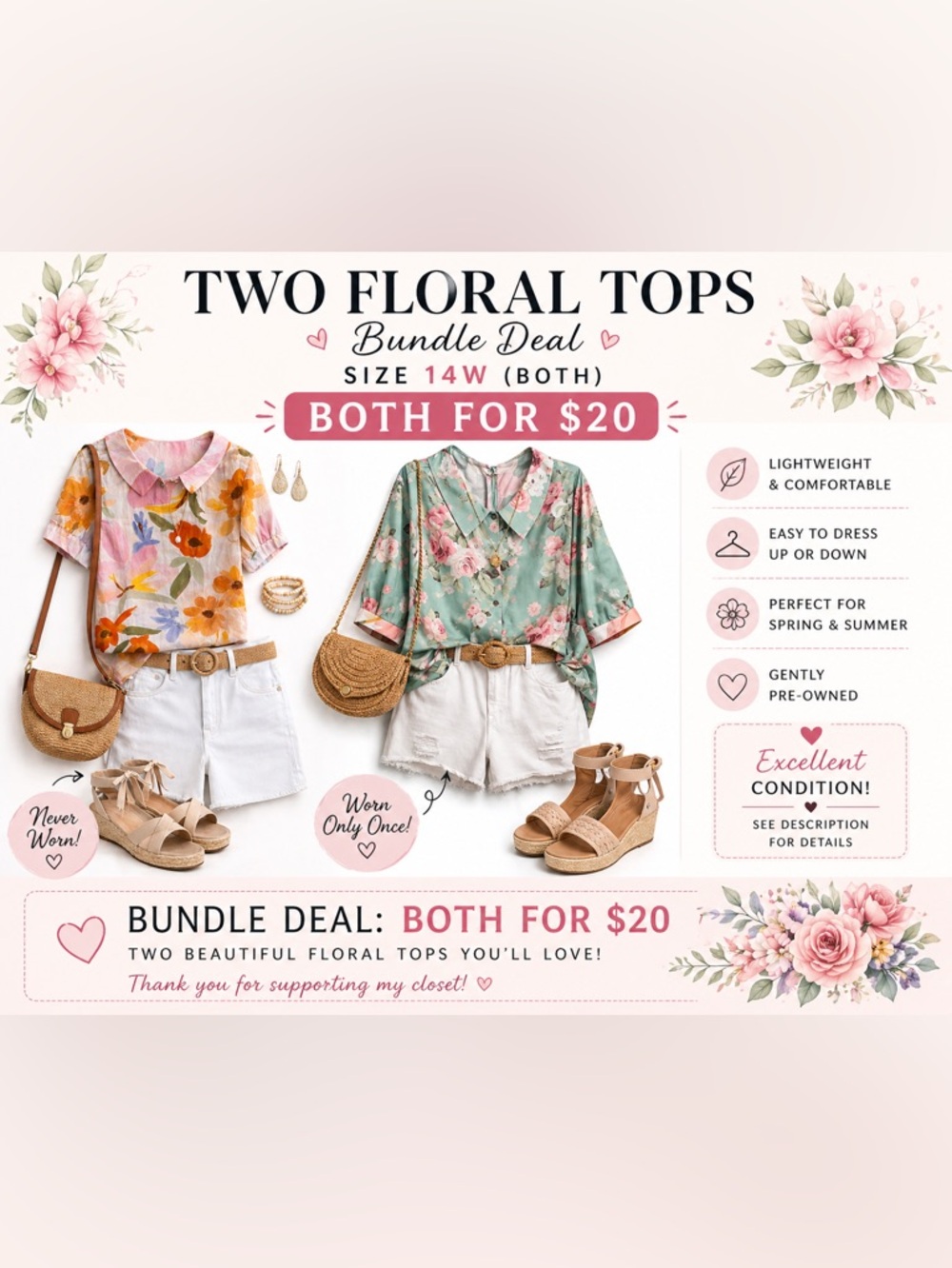 Floral Top Bundle(2) Size 14W – Both for $20 🌸